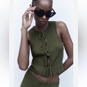 Zara Khaki Green Ribbed Tank Top